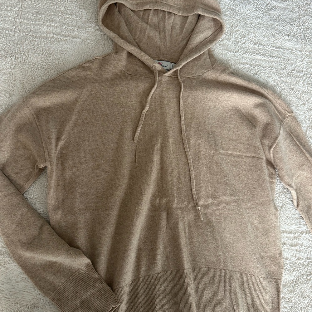Cozy Tan Hooded Sweater vineyard vines large cashmere